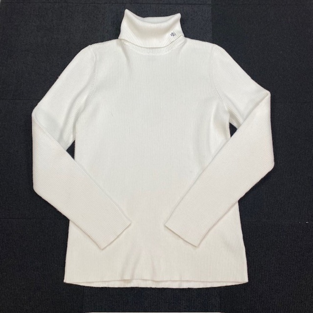 Lauren Ralph Lauren White Ribbed Cotton Turtleneck Sweater Logo XL